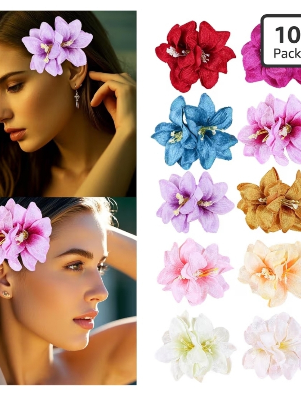 10 Pack Bows Women's Floral Hair Clip Set - Assorted Colors